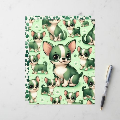 Green Cute Chihuahua Dog Scrapbook Paper