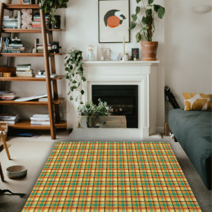 Green Cute Contemporary Farmhouse Plaid Area  Rug