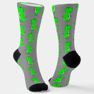 Green Cute Dino Gray Socks