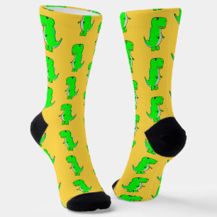 Green Cute Dino Orange Socks