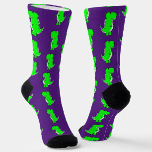 Green Cute Dino Purple Socks