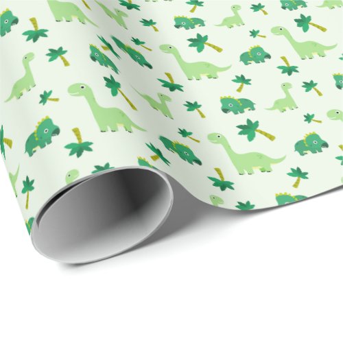 Green Cute Dinosaurs Pattern Wrapping Paper