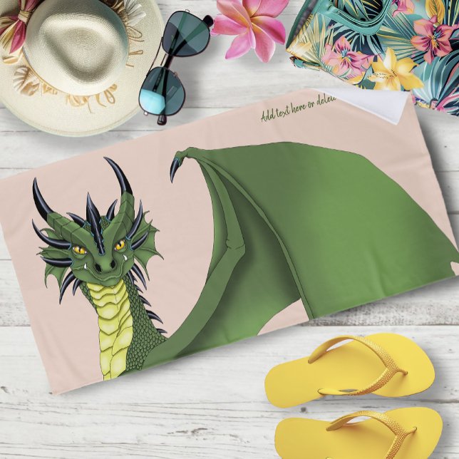 Green Cute Dragon Portrait Peach Beach Towel (Creator Uploaded)