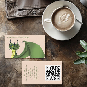 Green Cute Dragon Portrait Peach Business Card
