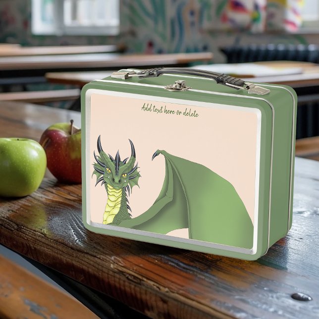 Green Cute Dragon Portrait Peach Metal Lunch Box (Creator Uploaded)