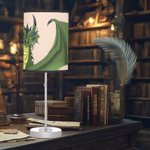 Green Cute Dragon Portrait Peach Table Lamp