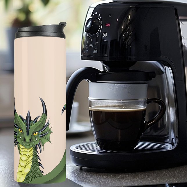 Green Cute Dragon Portrait Peach Thermal Tumbler (Creator Uploaded)