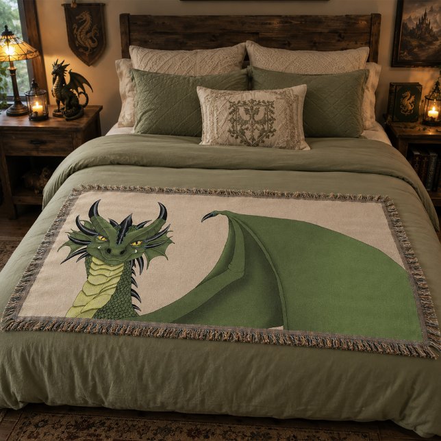 Green Cute dragon Portrait Peach Throw Blanket (Creator Uploaded)