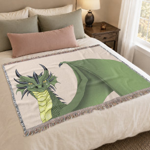 Green Cute dragon Portrait Peach Throw Blanket