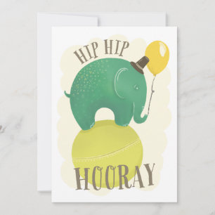 Green cute elephant. Kids birthday animal. Hooray Holiday Card
