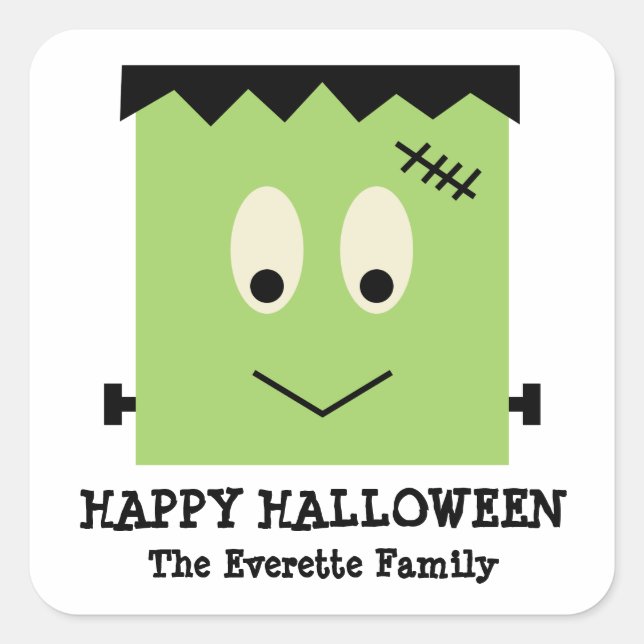 Green cute Frankenstein happy halloween favor Square Sticker (Front)