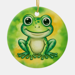 Green cute frog ceramic ornament