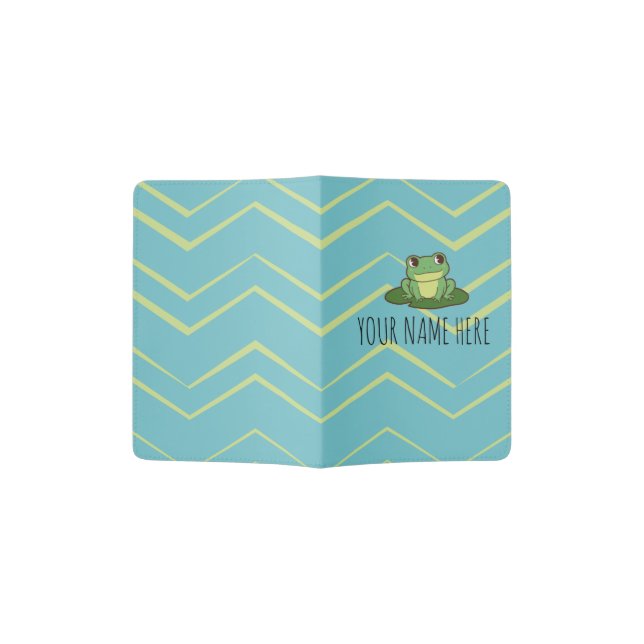 Green Cute Frog Pattern Custom Passport Holder (Opened)