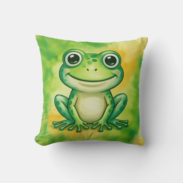 Green cute frog throw pillow (Front)