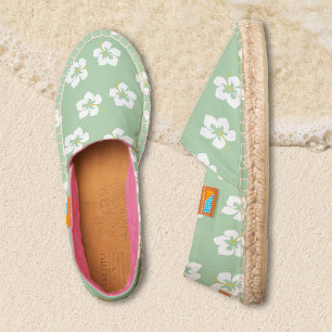 Green Cute Hawaiian Floral Pattern Espadrilles