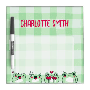 Green Cute Kids Personalizable Manga Cartoon Frog Dry Erase Board