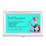Green Cute Lady Cleaning Maid Business Card Case
