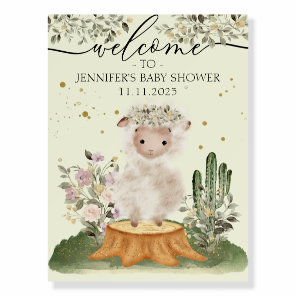 Green Cute Lamb Floral Welcome to baby shower Foam Board