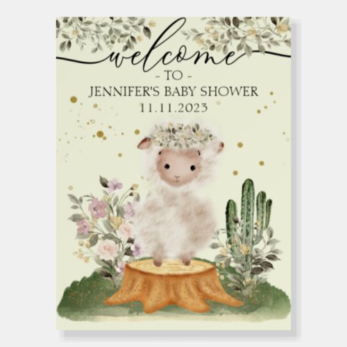 Green Cute Lamb Floral Welcome to baby shower Foam Board