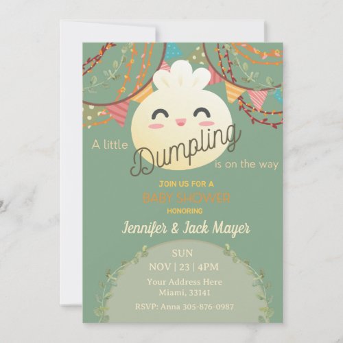 Green Cute Little Dumpling Baby Shower Invitation