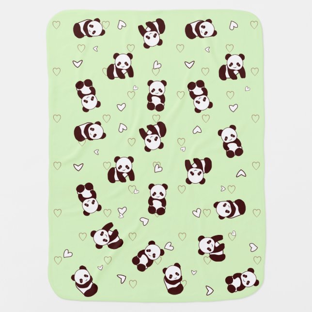 Green Cute Panda Heart Baby Blanket (Front)