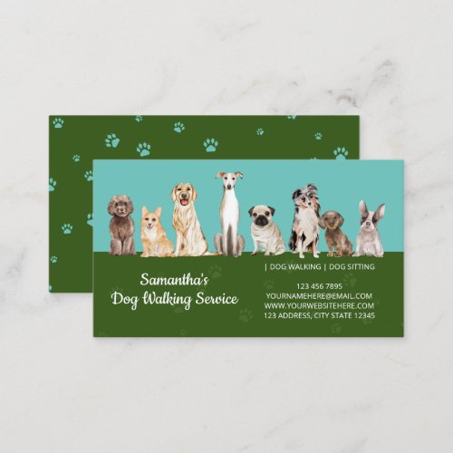 Green Cute Paws Watercolor Dogs Business Card