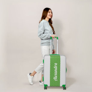 Green cute personalized suitcase,zig zag luggage