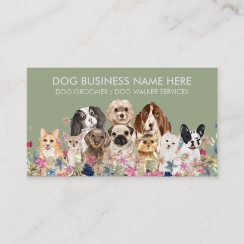 Green Cute Pet Grooming Dog Walker Business Card