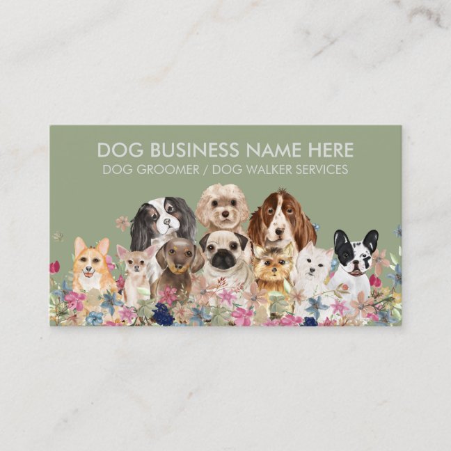 Green Cute Pet Grooming Dog Walker Business Card