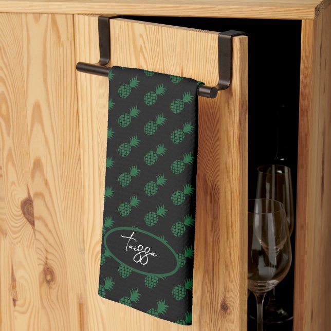 Green Cute Pineapple Holiday Pattern Kitchen Towel (Thirds Fold)