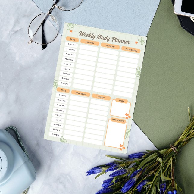 Green Cute Playful Doodle Weekly Study PLANNER Notepad (Creator Uploaded)