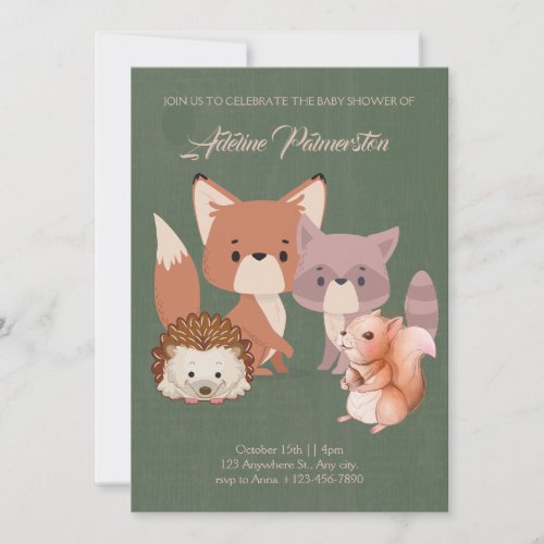 Green cute printable baby shower invitation