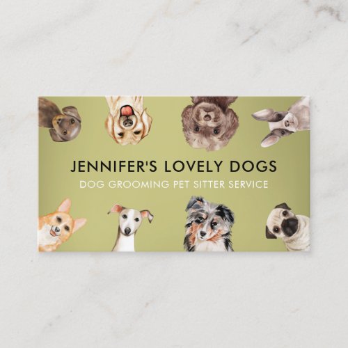 Green Cute Small Size Dogs Pet Sitter Business Card