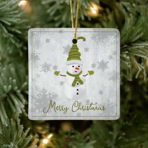 Green Cute Snowman Holiday Ornament