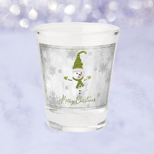 Green Cute Snowman Holiday Shot glass