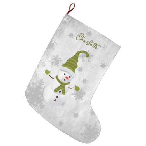 Green Cute Snowman Holiday Stocking