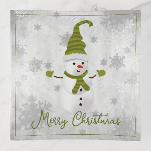 Green Cute Snowman Trinket Tray