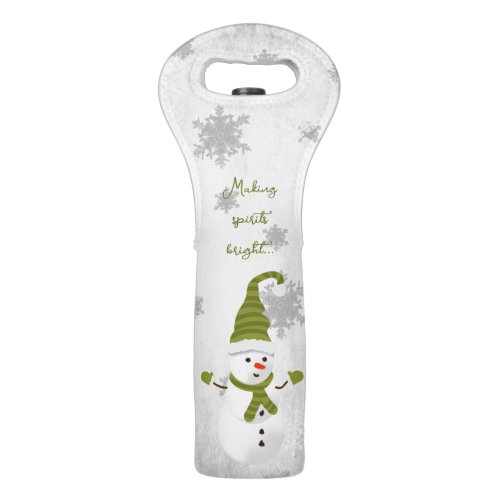 Green Cute Snowman Wine Tote