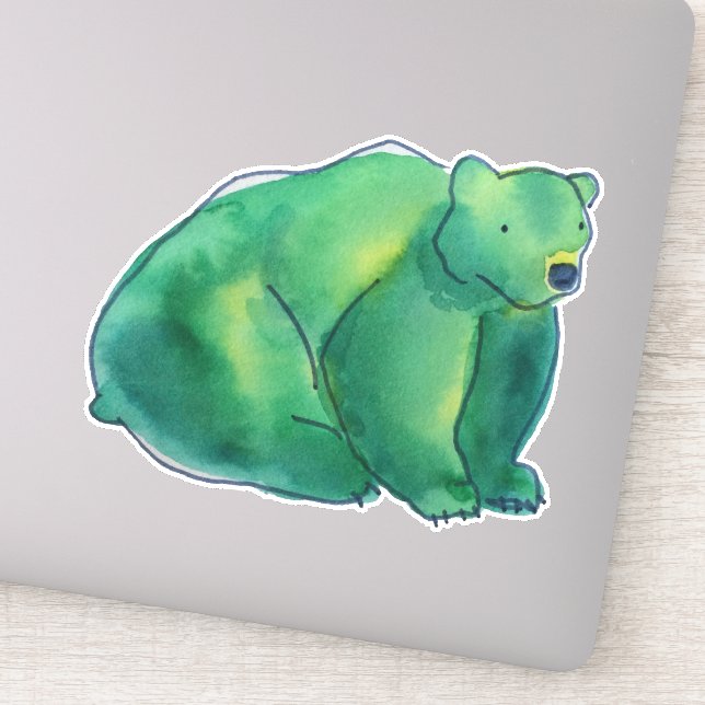 Green Cute Watercolor Bear Sticker (Detail)