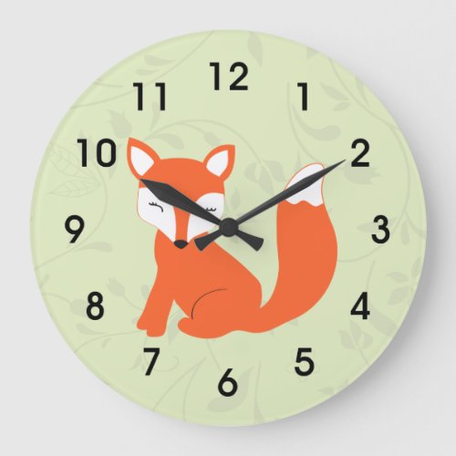 Green Cute Woodland Baby Fox Large Clock