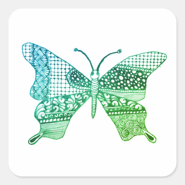 Green Cute Zen Butterfly Sticker  (Front)