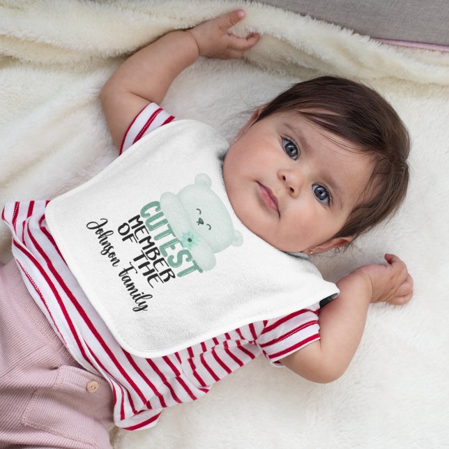 Green Cutest Member of the Family Baby Bib (Creator Uploaded)