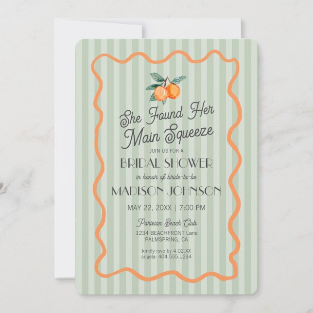 Green Cutie Main Squeeze Citrus Bridal Shower Invitation (Front)