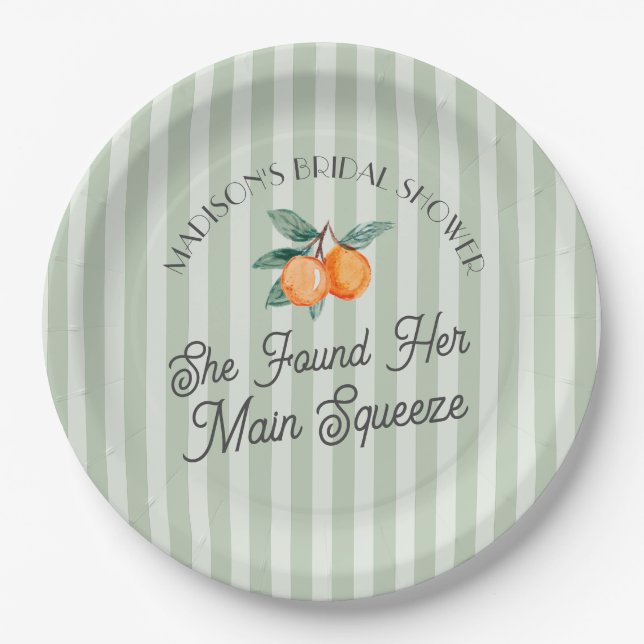 Green Cutie Main Squeeze Citrus Bridal Shower Paper Plates (Front)