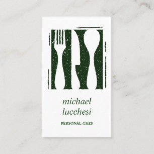 Green Cutlery Chef Catering Bakery Restaurant Business Card