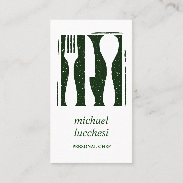 Green Cutlery | Chef Catering Bakery Restaurant Business Card (Front)