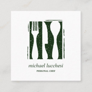 Green Cutlery Chef Catering Restaurant Social icon Square Business Card