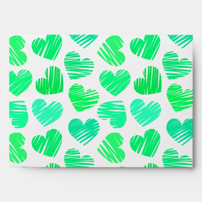 Green cyan and white Hearts Envelope (Front)