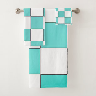 Green Cyan Chessboard  Bath Towel Set