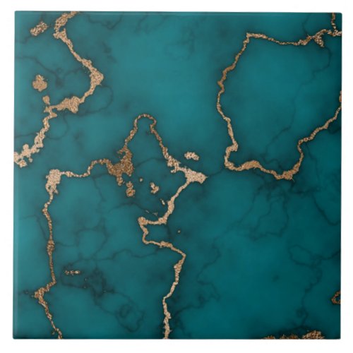 Green Cyan  Gold Marble Abstract Ceramic Tile